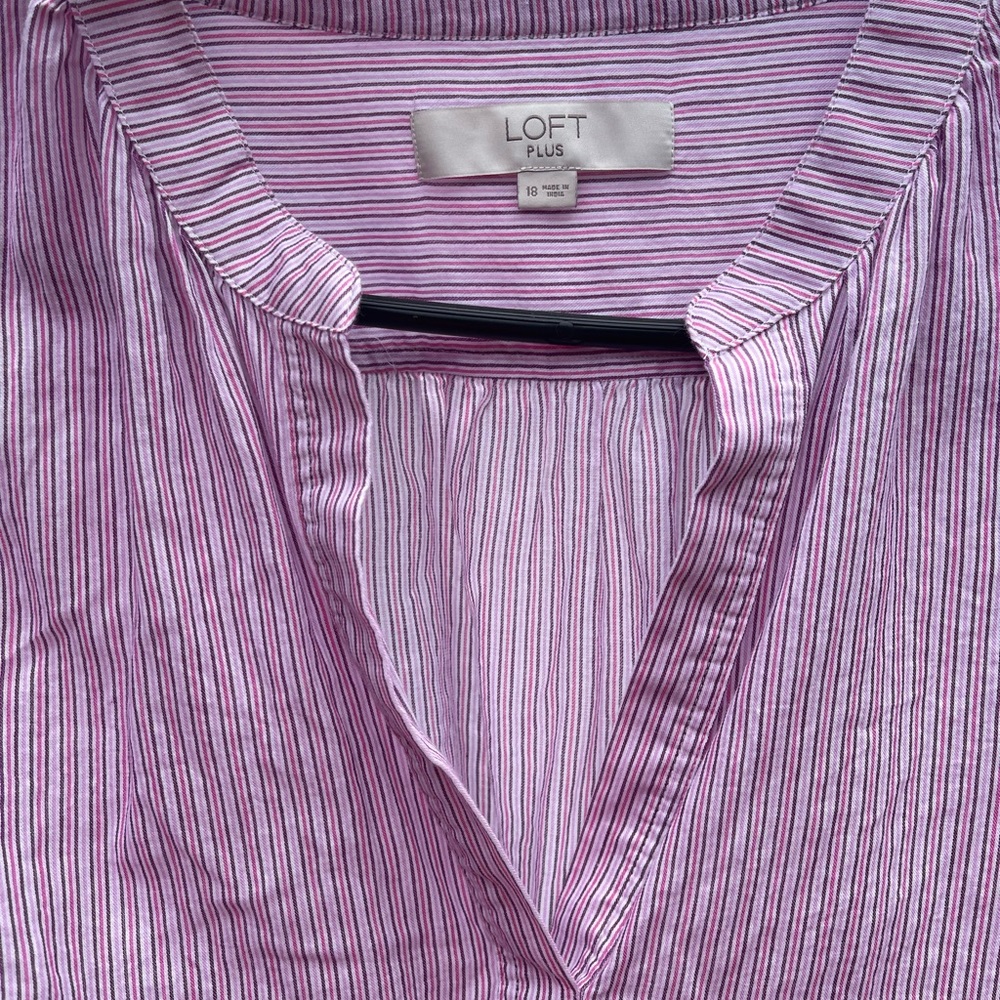LOFT Plus Purple, Pink & Grey Stripes Relaxed Blouse
